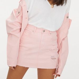 Prettylittlething pink denim skirt
